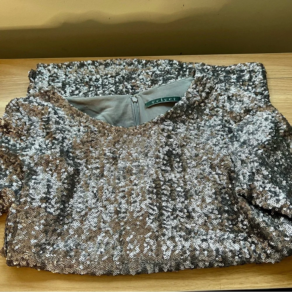 Velvet Silver Sequin Short Sleeve T-Shirt - Picture 7 of 10
